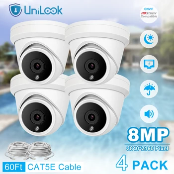UniLook 8MP 4K Турельная POE IP-камера 4 шт. Встроенный Микрофон CCTV Камера Безопасности Наружная Hikvision Совместимая IP66 H.265 IR30m