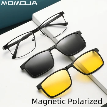 Модные Ультралегкие очки MOMOJA, Ретро Квадратные Магнитные Солнцезащитные очки, Оптическая Оправа для очков по рецепту для мужчин и женщин 2196