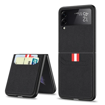 чехол для телефона Galaxy Z Flip 3 5G, Чехол-бумажник из Искусственной Кожи с Держателем карты Samsung ZFlip 3 ZFlip3 Z Flip3 Coque Funda Cover