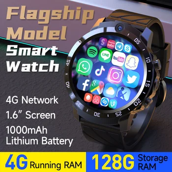 Ajeger Смарт-Часы 4G LTE Android 8 4G 128 ГБ GPS 1000 мАч Батарея 2023 Умные часы для Мужчин с Двойной камерой 1,6 
