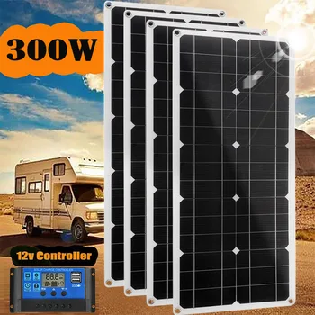 Комплект солнечных панелей 18 В, зарядное устройство мощностью 300 Вт, Гибкая система с контроллером 60A, 12 В 24 В для автомобиля, лодки, дома на колесах