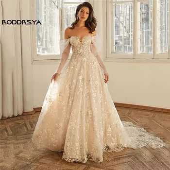 RODDRSYA Классические Свадебные платья Трапециевидной формы в стиле Милой Принцессы 2023 года с открытыми плечами, Кружевное свадебное платье с аппликацией в виде 3D цветов на заказ