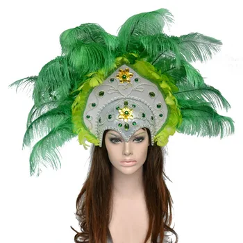 Женский Бразильский Карнавальный головной убор из перьев, головной убор с короной, Повязка на голову для вечеринки на Хэллоуин
