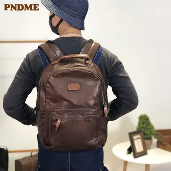 Мужской рюкзак для путешествий в стиле ретро из высококачественной натуральной кожи, роскошный рюкзак для ноутбука из натуральной мягкой воловьей кожи большой емкости
