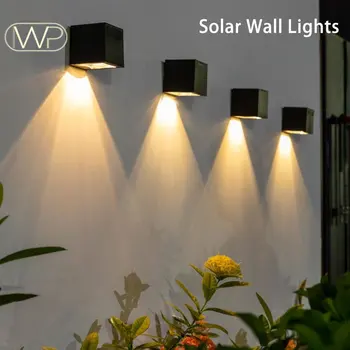 Солнечные фонари, наружные светодиодные водонепроницаемые садовые фонари, Кубический Дизайн, Датчик солнечного света IP65, Водонепроницаемый Светильник для ограждения внутреннего двора, балкона