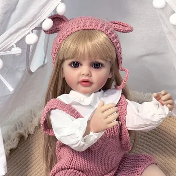 22-дюймовая мягкая силиконовая виниловая кукла для всего тела Reborn для маленьких девочек, реалистичный парик для новорожденных, подарки для детей