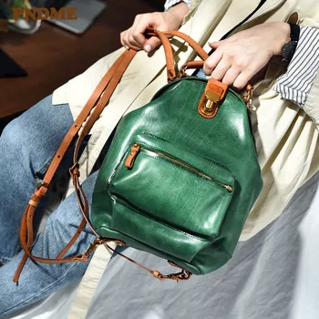 Высококачественный женский рюкзак из натуральной воловьей кожи, маленькая сумка для книг, модный винтажный зеленый милый рюкзак
