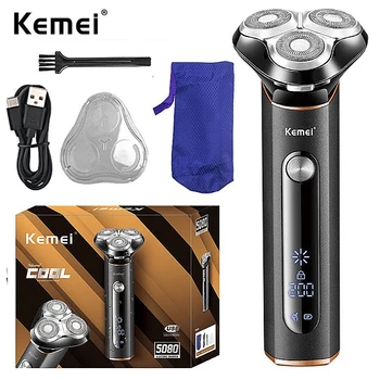 KM-5080 Металлическая водонепроницаемая электробритва для мужчин, влажная сухая борода, электрическая бритва, станок для бритья лица, перезаряжаемый ЖК-дисплей