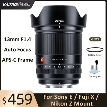 VILTROX 13 мм F1.4 APS-C Объектив с автоматической фокусировкой Vlog Объектив Камеры для Fuji XF Fujifilm FX XT3 XT4 Nikon Z Z8 Z9 Sony E ZVE10 A7C A7M4 STM