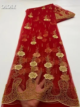Роскошная Элегантная французская вышивка бисером Трубка кружево Африканская нигерийская ткань с пайетками для свадебного платья JX6423