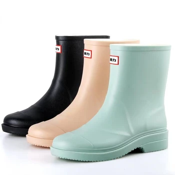 Новые женские короткие непромокаемые резиновые сапоги-дождевики, женские резиновые сапоги, нескользящая водонепроницаемая обувь