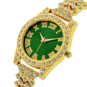 Женские часы Iced Out, Роскошный Простой Модный Круглый циферблат, Зеленый Женский браслет, наручные часы с бриллиантами, женские подарки Colok