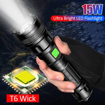 Мощный светодиодный фонарик, перезаряжаемый через USB, самый мощный фонарик, охотничий фонарь для кемпинга, аварийного использования на открытом воздухе
