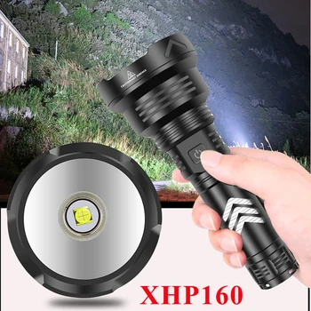 Электрический фонарик XHP160, Индикатор мощности света, USB Перезаряжаемый наружный тактический светодиодный прожектор с батареей 26650