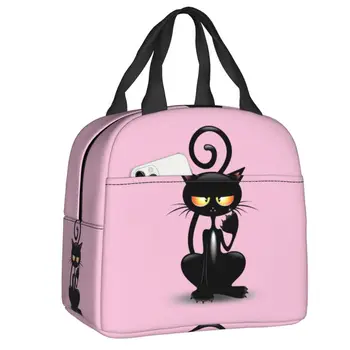 Мультяшный Забавный Черный Кот Изолированный Ланч-бокс для женщин, Портативный Термосумка-холодильник, сумка для Ланча, Контейнер для еды для Пикника, сумки-тоут
