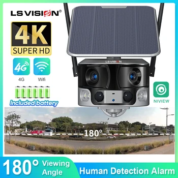 LS VISION 4K Широкоугольный обзор 180 °, 4G Солнечная камера безопасности, открытый WIFI, Двухобъективный PIR, камера видеонаблюдения с обнаружением человека, водонепроницаемая 