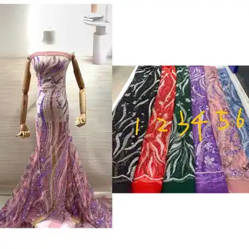 Роскошная африканская кружевная ткань С блестками Высокого качества 2023, Тяжелая вышивка бисером, Французский тюль, Кружевное Нигерийское свадебное платье, 5 ярдов ZX