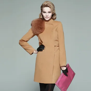 Кашемировое пальто с двойным Лицевым Покрытием из Лисьей Шерсти, Женское Приталенное Пальто французского Дизайна Для Знаменитостей осенью и зимой