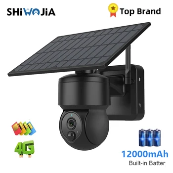SHIWOJI WIFI/4G SIM Солнечная Камера Безопасности Наружного Питания Cctv Батарея 12000 мАч IP66 Беспроводной 2-Полосный Разговор Обнаружение Черной Солнечной IP-камеры