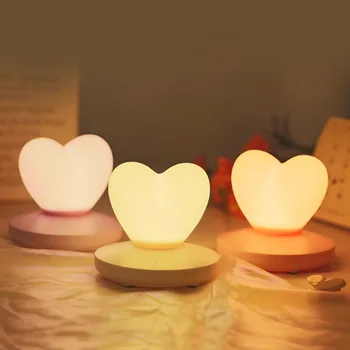 Настольная лампа с сенсорным управлением, перезаряжаемая через USB, Светильник для украшения Детской спальни в форме Сердца в романтической форме