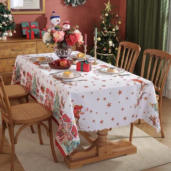 Декоративная скатерть в Рождественской подарочной коробке, Водонепроницаемое покрытие журнального столика для ужина, Праздничный декор для кухни