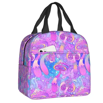 Psychedelic Magic Mushrooms Изолированная сумка для ланча для женщин, водонепроницаемый термосумка-холодильник, сумка для ланча, пляжный Кемпинг, путешествия