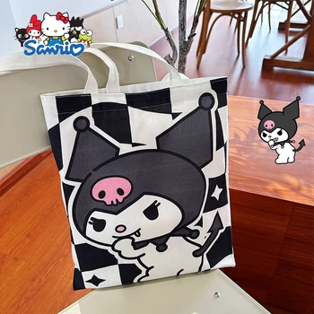 Kawaii Sanrio Kuromi Холщовая сумка Аниме My Melody Cinnamoroll Мультфильм Милая Студенческая сумка Сумка для хранения книг Детские игрушки Для девочек