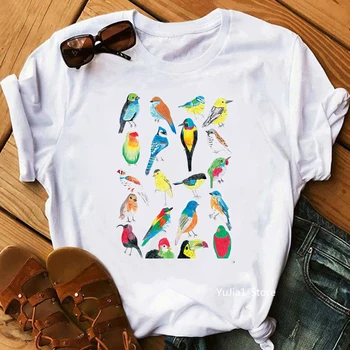 Новый стиль, акварельные попугаи-туканы, домашние птицы, белая футболка с животным принтом, женские летние топы, футболка harajuku kawaii, уличная одежда