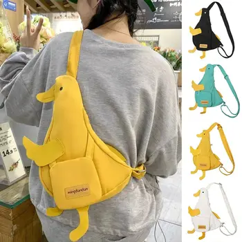 Мультяшная сумка Через плечо с Забавной Уткой, Креативная Холщовая сумка в корейском стиле, Маленькая сумка-мессенджер для меньшинств, Дизайн Для детей