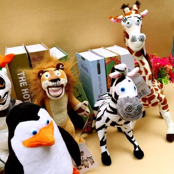Оптовая продажа, 5 шт./лот, Мадагаскарские плюшевые игрушки, Лев, жираф, Пингвин, Зебра, Бегемот, обезьяна, детский подарок, детские игрушки