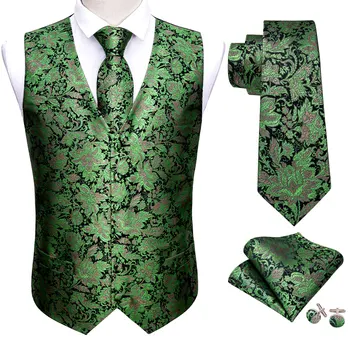Зеленый мужской роскошный парчовый тканый костюм с цветочным рисунком, жилет, комплект с шелковым галстуком, жилет, мужская одежда Barry.Модный дизайнер Wang M-2040