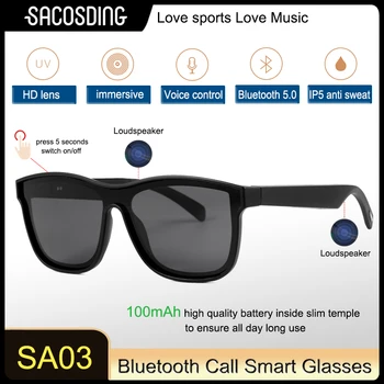 Умные очки SACOSDING, Беспроводная Bluetooth-гарнитура, Солнцезащитные очки, Спортивные наушники для занятий спортом на открытом воздухе, наушники для вызова HD, Очки для вождения