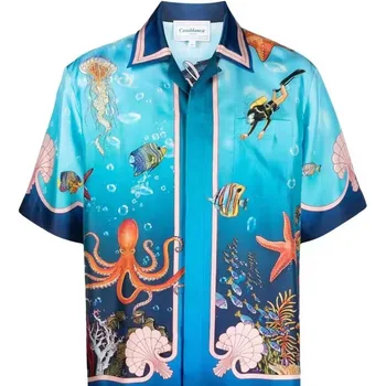 Рубашка CASABLANCA 23ss из шелковой ткани с принтом подводных животных, высококачественные мужские и женские рубашки большого размера