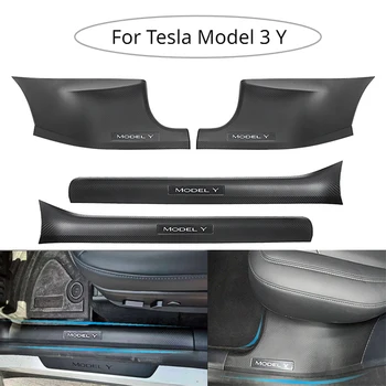 Защитная накладка на порог передней задней двери для Tesla Model 3 Y Carbon Black ABS, защитные накладки на порог, бампер, Противоударные накладки 2023