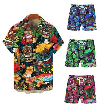 Рубашка Summe Sloha, мужская гавайская рубашка на пуговицах, Пляжная рубашка и шорты, повседневный костюм с цветочным рисунком для ежедневного отдыха