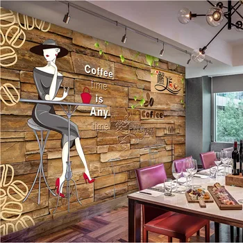 Французская романтика Ретро Кирпичная стена Кофейня Промышленный декор Фон Настенная роспись Обои 3D Кафе Ресторан Обои 3D