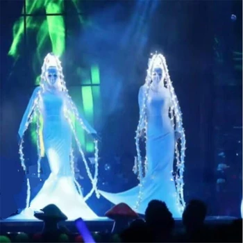Светодиодный костюм Костюмы для бальных танцев сценический подиум певица носит вечерние женские платья dj hair ghost косплей одежда белый светодиодный свет