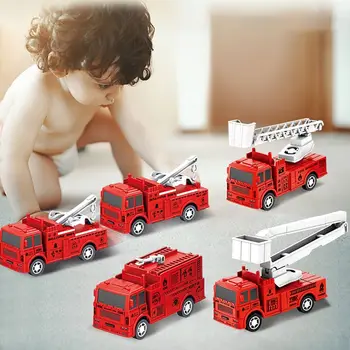 4 шт. Детский подарочный мини-автомобиль, изготовленный под давлением, набор из четырех предметов, Пожарная машина, откидные машинки, модели автомобилей, Пожарная машина