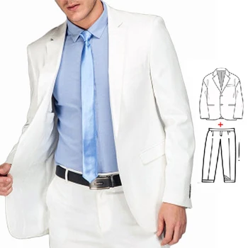 Белые Деловые Костюмы для Мужчин 2023, Летний Приталенный Смокинг Жениха, Свадебный Мужской Модный костюм Homme Mariage, 2 предмета (куртка + брюки)