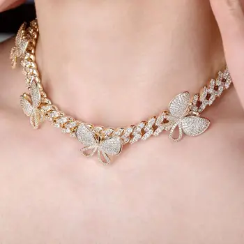 JINAO Новое изящное ожерелье-бабочка Диаметром 12 мм с Пятью Бабочками, покрытое льдом, Выложенное фианитами, В стиле хип-хоп, ювелирный подарок Для Элегантной леди
